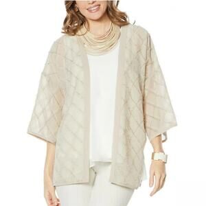 Wynne Layers Sand Novelty Fringe Short Sleeve Topper/Kimono Sheer Size 1X NWT